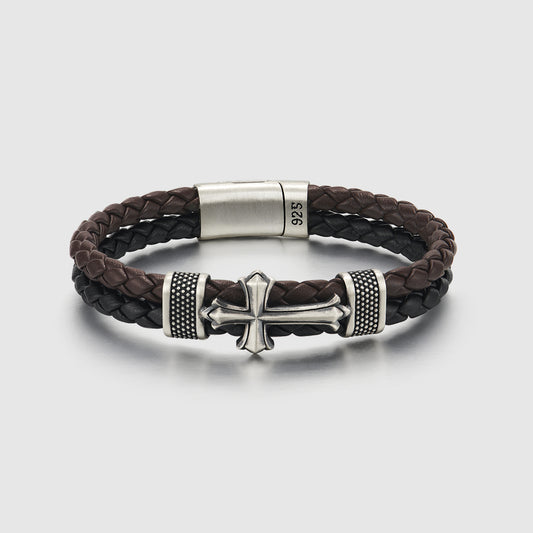 Christian Cross Double Leather Bracelet