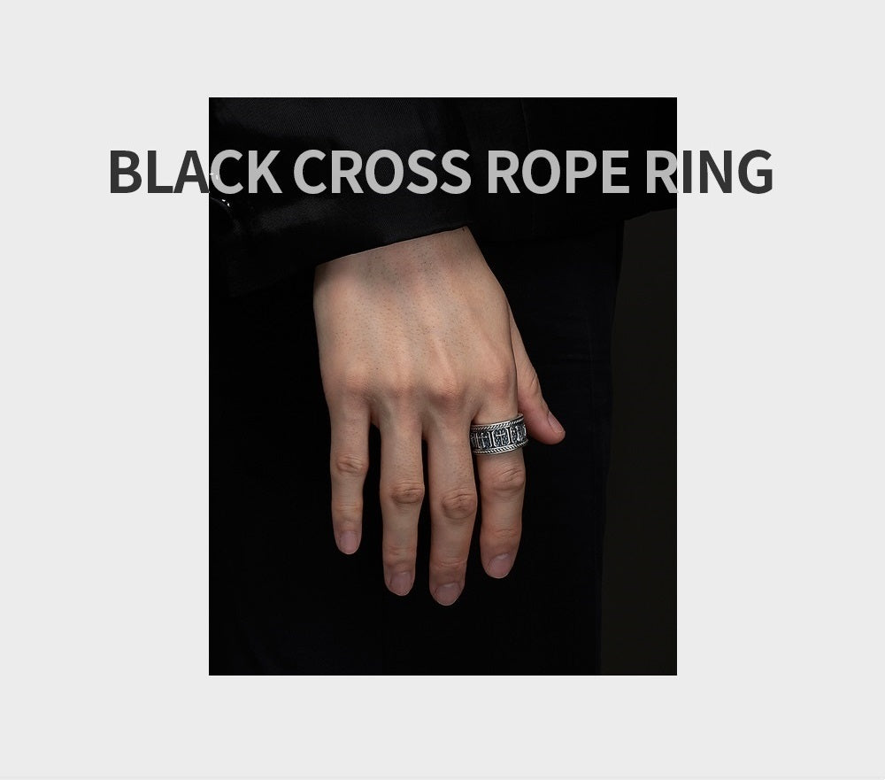 Black Cross Rope Ring